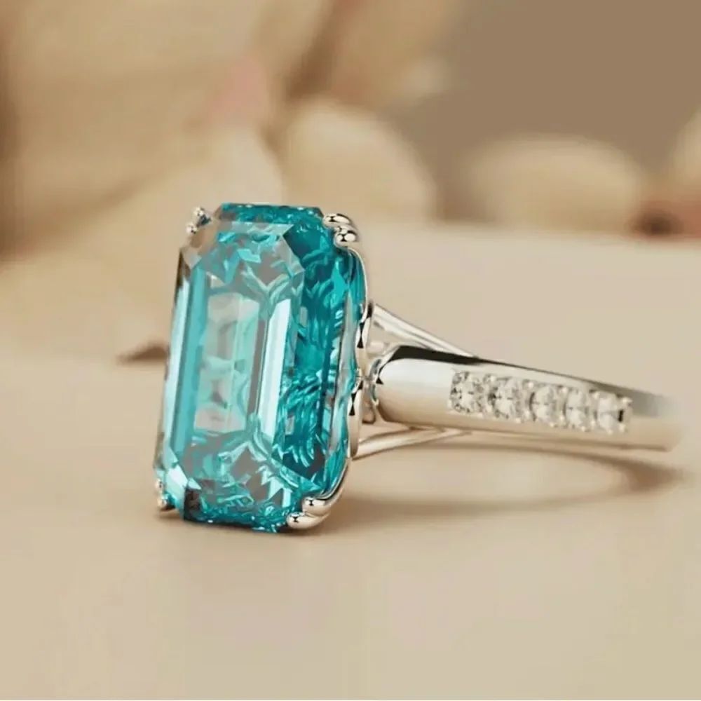 🩵 NEW sea blue CZ STUNNING princess cut ring 🩵 - Picture 3 of 5